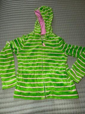 Lilly Pulitzer Green Pink Palm Tree Terry cloth hoodie Girls Size 10 Full Zip